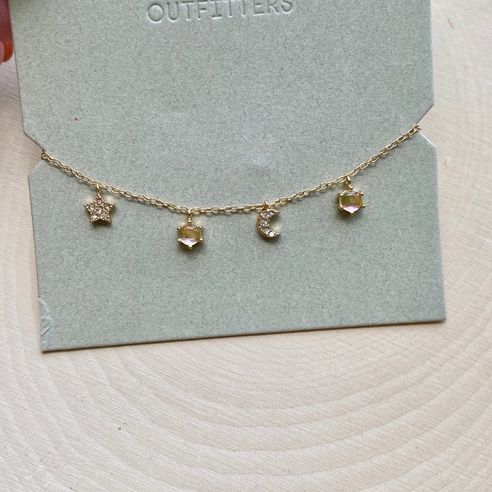 NWT Urban Outfitters Celestial Charm Bracelet Gold - Moon, Star, Glass Charms - Picture 9 of 15